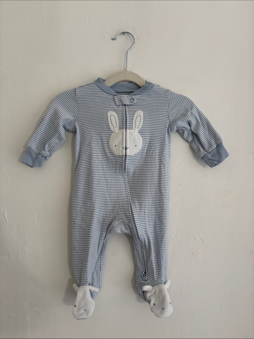 Carter's Light Blue & White Striped Bunny Footed One-Piece